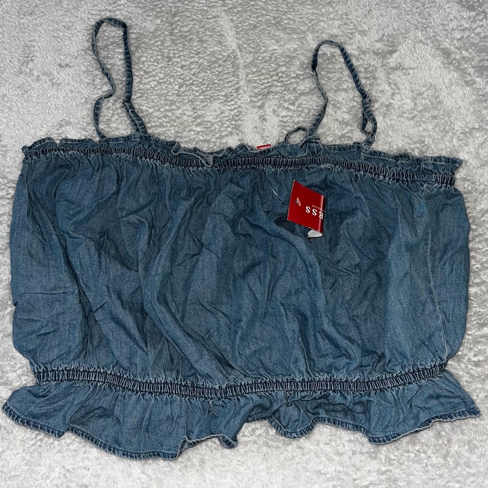 NWT Guess Cassius Denim Crop Top Size XL Y2K Sleeveless Festival Boho Summer